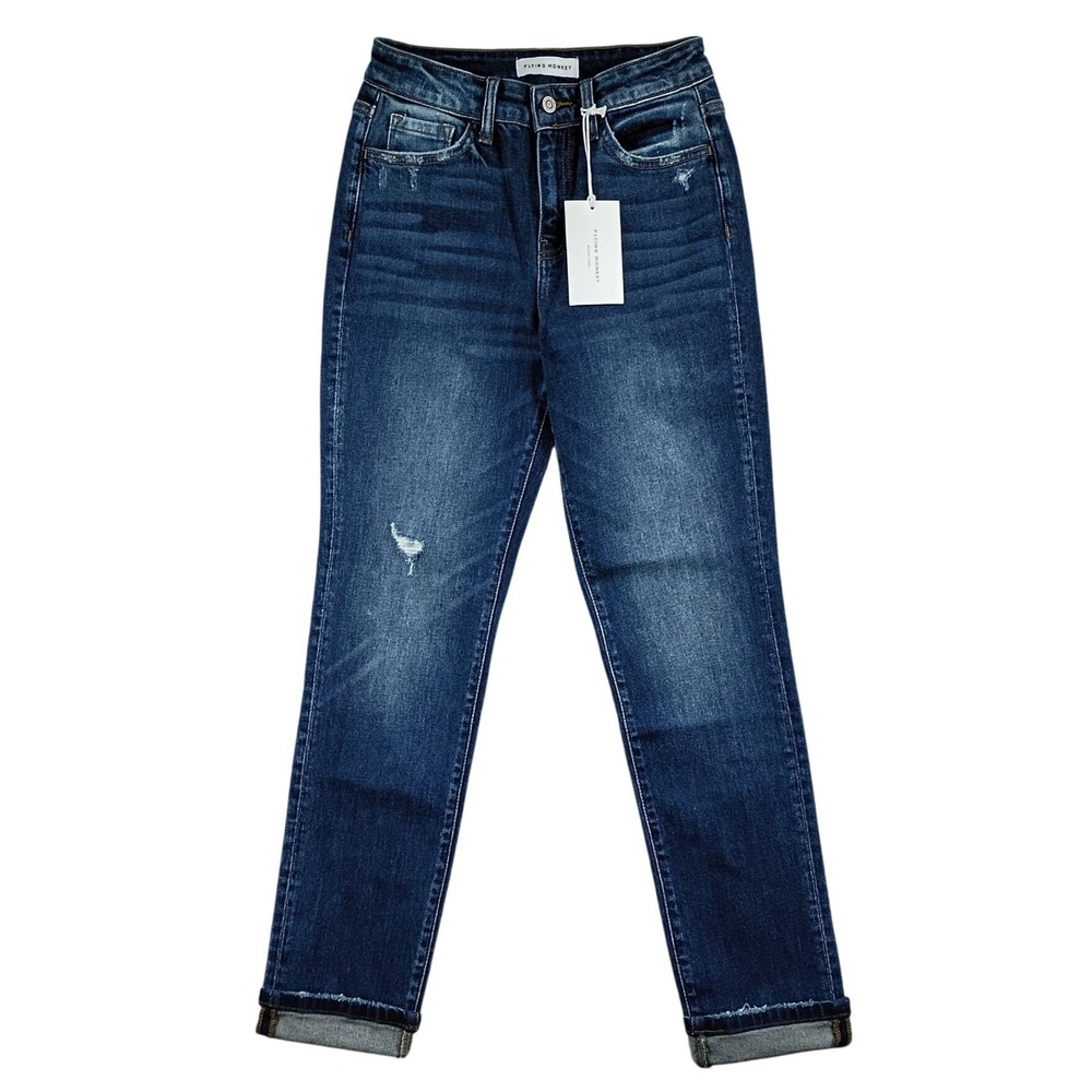 Flying Monkey Jeans Black Label Women's 25 Blue Distressed Boyfriend‎ Straight